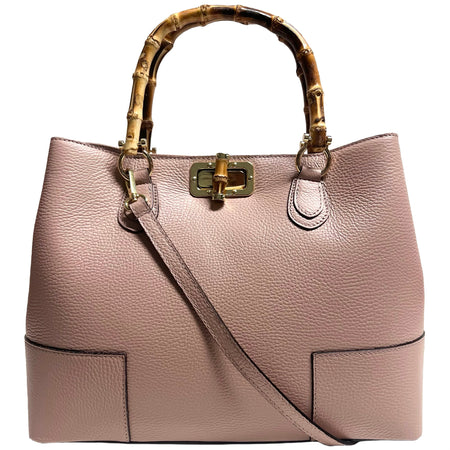 Modarno Borsa Donna in Vera Pelle con manico in vero bambù/Elegante e Minimal/Borsa di lusso Made in Italy