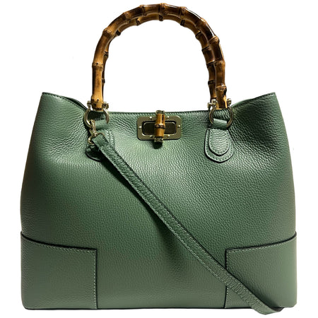 Modarno Borsa Donna in Vera Pelle con manico in vero bambù/Elegante e Minimal/Borsa di lusso Made in Italy