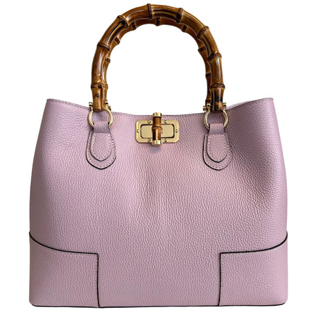 Modarno Borsa Donna in Vera Pelle con manico in vero bambù/Elegante e Minimal/Borsa di lusso Made in Italy