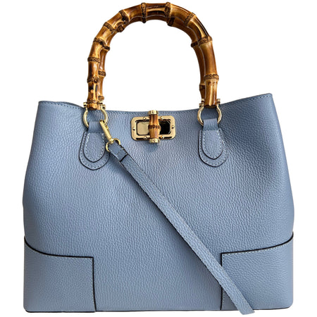 Modarno Borsa Donna in Vera Pelle con manico in vero bambù/Elegante e Minimal/Borsa di lusso Made in Italy