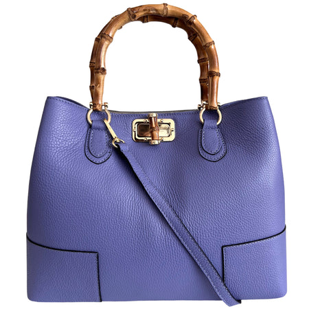 Modarno Borsa Donna in Vera Pelle con manico in vero bambù/Elegante e Minimal/Borsa di lusso Made in Italy