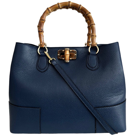 Modarno Borsa Donna in Vera Pelle con manico in vero bambù / Elegante e Minimal / Borsa di lusso Made in Italy