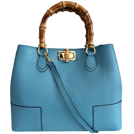 Modarno Borsa Donna in Vera Pelle con manico in vero bambù/Elegante e Minimal/Borsa di lusso Made in Italy