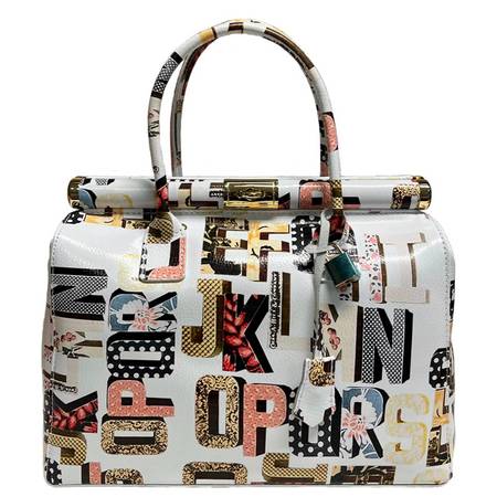 Modarno Handbag Borsa Donna a Mano Pelle con Tracolla Bauletto 35x28x16 cm (Fantasia Fiore)