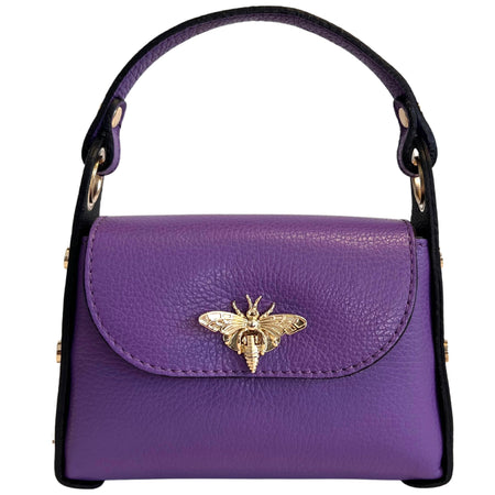 Modarno mini borsa in Vera pelle dollaro con chiusura a moschettone a forma di ape, borchie laterali, catena metallica rimovibile, manico in pelle