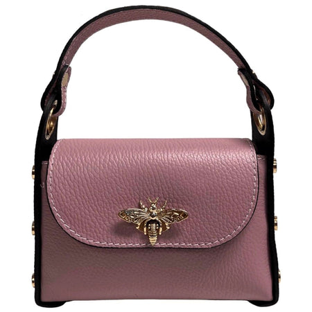 Modarno mini borsa in Vera pelle dollaro con chiusura a moschettone a forma di ape, borchie laterali, catena metallica rimovibile, manico in pelle