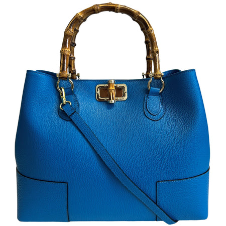 Modarno Borsa Donna in Vera Pelle con manico in vero bambù / Elegante e Minimal / Borsa di lusso Made in Italy