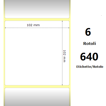 White 102x102mm, 640 Et/Rotolo Z-2000D 4x4x 1 Core,circonferenza 106mm