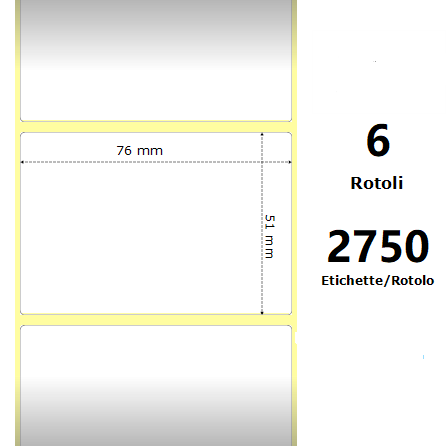 White 76x51mm, 2750 Et/Rotolo Z-2000D 3x2x3 Core,circonferenza 174mm