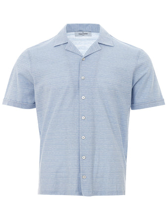 Gran Sasso Camicia a Mezza Manica Azzurra Misto Lino da uomo