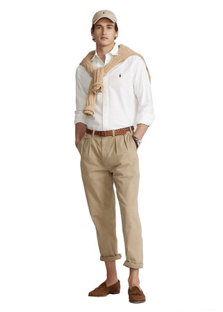 Ralph Lauren Camicia Uomo Button-down Tinta Unita Slim Fit Feather Weight Twill Camicia Polo Maniche Lunghe Pony Ricamato