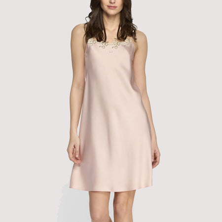 Camicia da notte donna Liu Jo DL0010 44, giromanica con scollo in pizzo floreale, tessuto morbido ed elasticizzato, Made in Italy