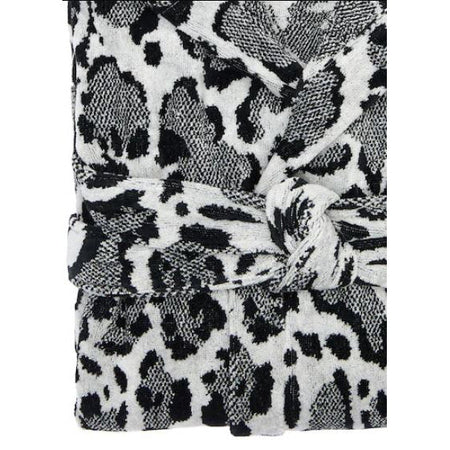 Accappatoio Linx Roberto Cavalli XXL in spugna di cotone marrone, fantasia animalier, con cappuccio, cintura e tasche, elegante e Made in Italy.