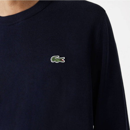 Lacoste Pullover Uomo Blu Girocollo 100% Cotone Organico Maglione Fashion Logo Coccodrillo Collo Rotondo