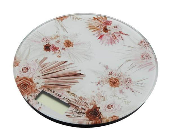 Bilancia da cucina in vetro con decorazione floreale, bomboniera elegante Special Gifts, diametro 18 cm
