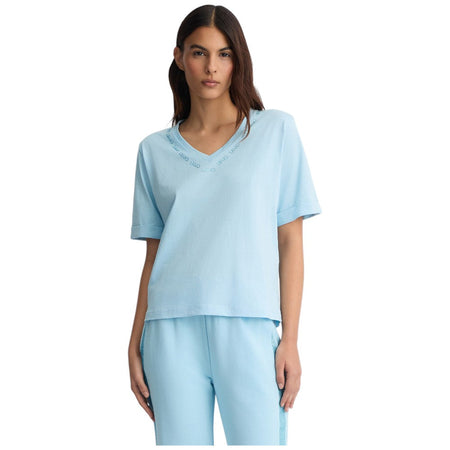 Liu Jo t-shirt celeste scollo a V con strass TA5175JS923 M9490 T-shirt Liu Jo