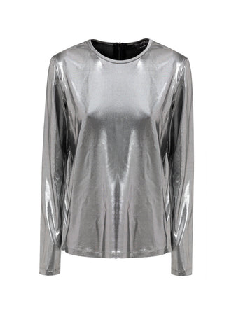 Tom Ford Maglietta in tessuto metallizzato argento da donna