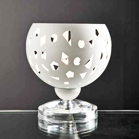 Abat-jour-moderna-illuminando-GEO-LU-E14-LED-lampada-tavolo-metallo-bianco-grigio-sabbia-traforata-interni