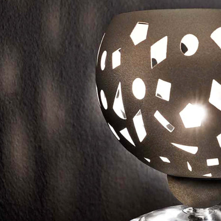 Abat-jour-moderna-illuminando-GEO-LU-E14-LED-lampada-tavolo-metallo-bianco-grigio-sabbia-traforata-interni