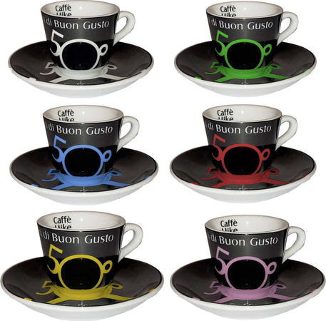 Accornero Home Servizio Da Caffè 6 Tazzine Con Piattini Colorati Decoro Mike Caffè Buon Gusto Casa e cucina/Stoviglie/Piatti ciotole e vassoi/Tazze e piattini/Tazzine da caffè Ideart - Valdilana, Commerciovirtuoso.it