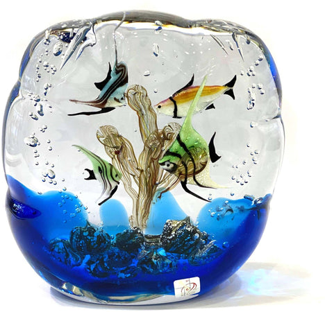 Acquario con Pesci Scultura in Vetro 100% Venezia Made in Italy Opera Fatta a Mano in Cristallo Di Murano Pezzo Unico Artigianale