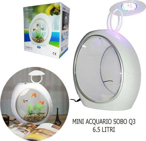 Acquario-Mini-Sobo-6.5-Litri-Q-3-Luce-Led-Ovale-Pesci-Filtrazione-Incorporporata