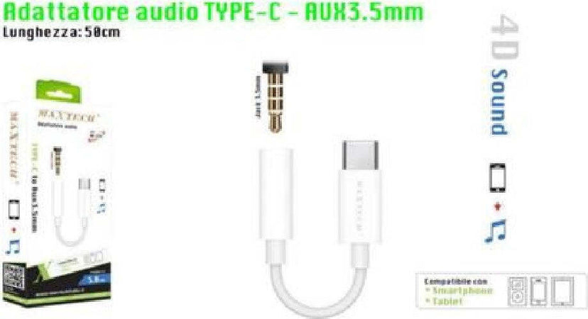 Adattatore Audio Type-c A Aux Jack 3,5mm Per Smartphone Tablet Maxtech Ad-tc01 Elettronica e telefonia > Telefonia Fissa e Mobile > Accessori Smartphone > Cavi Smartphone Trade Shop italia - Napoli, Commerciovirtuoso.it