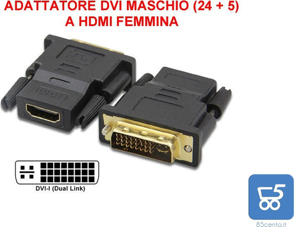 Adattatore DVI-I Dual Link Maschio (24+5) a HDMI Femmina 2K 4K FullHD