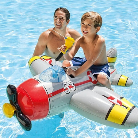 Aereoplano-Cavalcabile-Gonfiabile-Mare-Piscina-Con-Pistola-Acqua-2-Colori