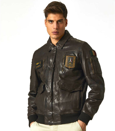 Giubbotto in pelle uomo - Aeronautica Militare - pelle marrone