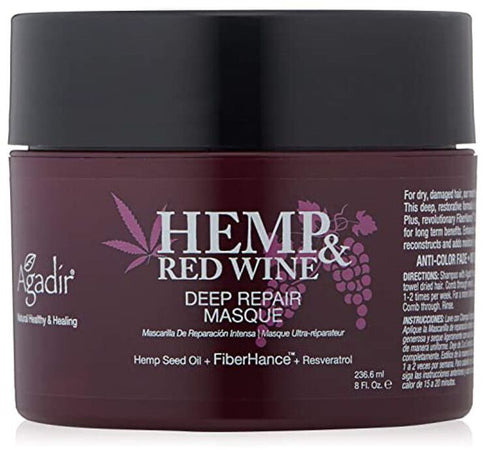 Agadir Hemp & Red Wine Deep Repair Masque Trattamento Capelli Secchi 236 Ml Maschera Riparatrice per Capelli Danneggiati