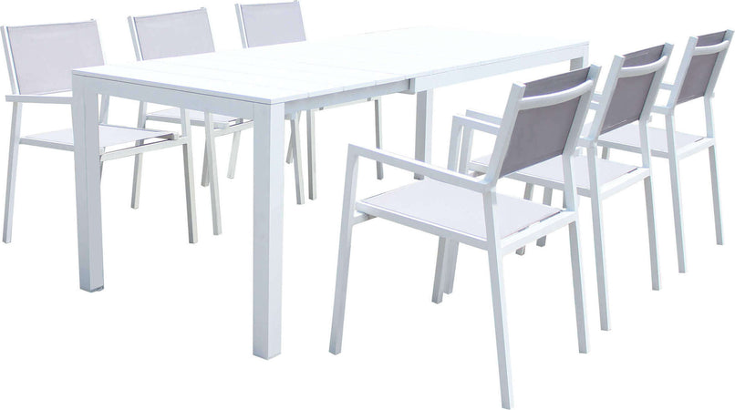 ALASKA---set-tavolo-in-alluminio-cm-148/214-x-85-x-75,5-h-con-6-sedute-Bianco-Milani-Home
