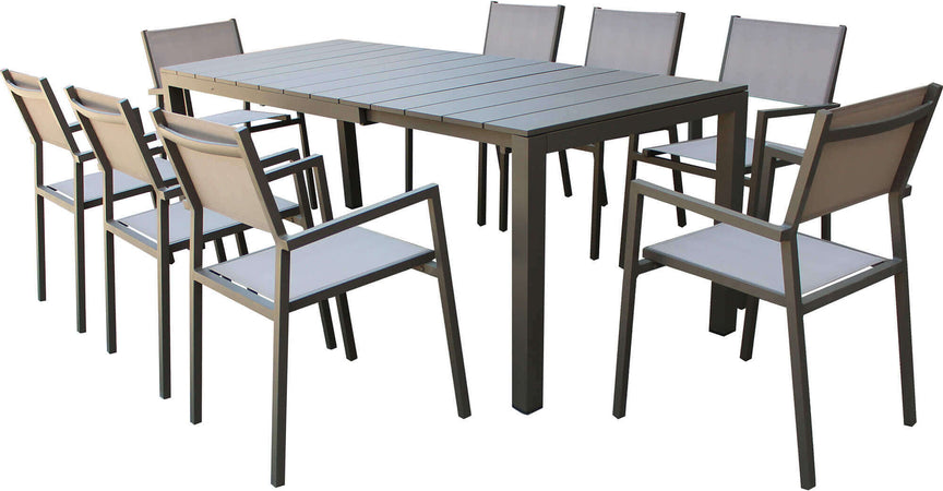 ALASKA---set-tavolo-in-alluminio-cm-148/214-x-85-x-75,5-h-con-8-sedute-Taupe-Milani-Home