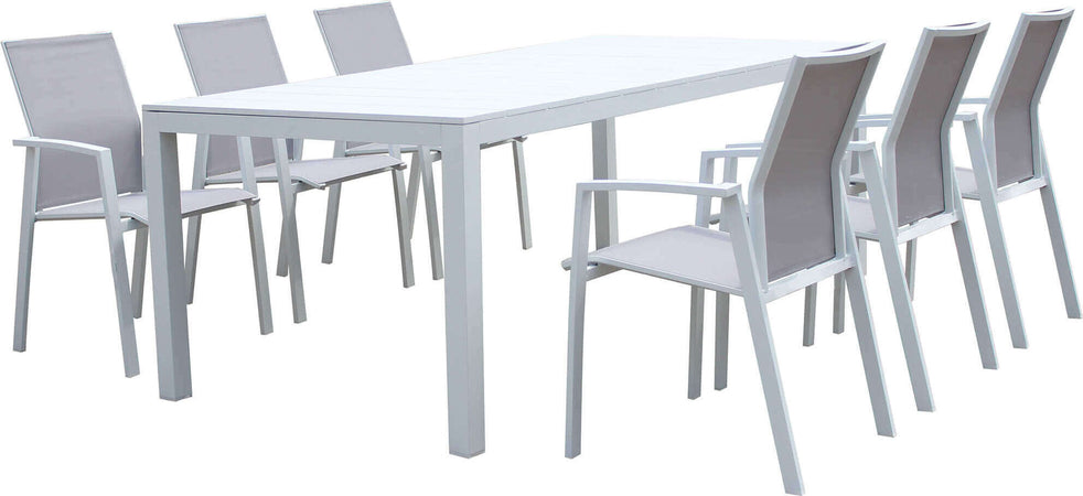 ALASKA---set-tavolo-in-alluminio-cm-214/280-x-100-x-75,5-h-con-6-sedute-Bianco-Milani-Home