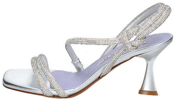 Albano Sandalo Elegante Donna Con Strass Argento Nuova Collezione Tacco 7,5 Cm