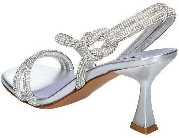 Albano Sandalo Elegante Donna Con Strass Argento Nuova Collezione Tacco 7,5 Cm