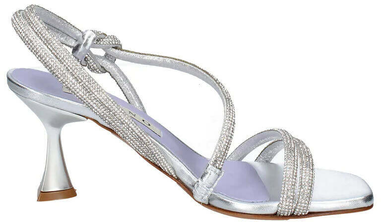 Albano Sandalo Elegante Donna Con Strass Argento Nuova Collezione Tacco 7,5 Cm