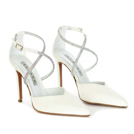 Albano Scarpe Donna Da Sposa Decollete' in Pelle Bianche Tacco 10 Cm Nuova Collezione