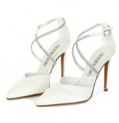 Albano Scarpe Donna Da Sposa Decollete' in Pelle Bianche Tacco 10 Cm Nuova Collezione