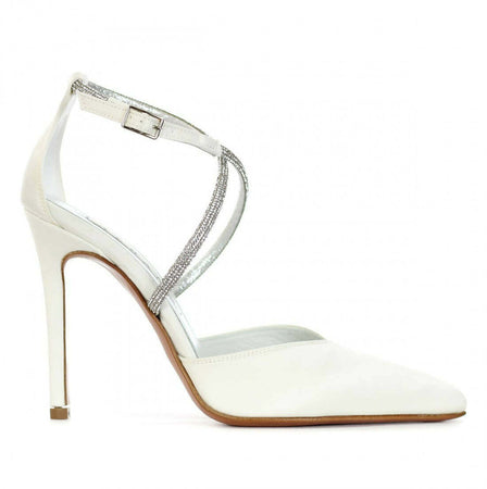 Albano Scarpe Donna Da Sposa Decollete' in Pelle Bianche Tacco 10 Cm Nuova Collezione