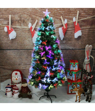 Albero Di Natale In Fibra Ottica 120cm Verde Multicolori Con Punta Stella A Led