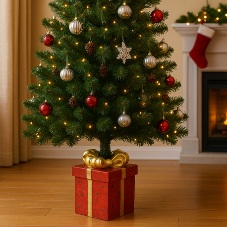 Base per albero di natale pacco regalo in poliresina per decorazioni natalizie