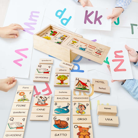 Alfabeto Figurato (63 Tessere) in Legno Gioco per Bambini Dida
