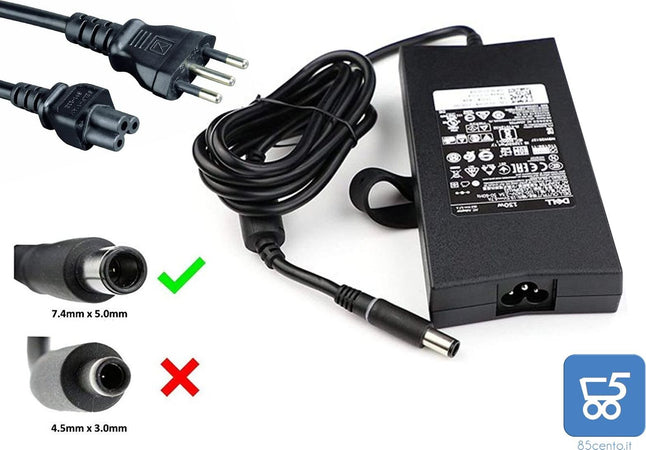 Alimentatore originale Dell 19,5V 130W 6,7A connettore tondo grande 7.4x5.0mm con cavo di alimentazione - Ricondizionato