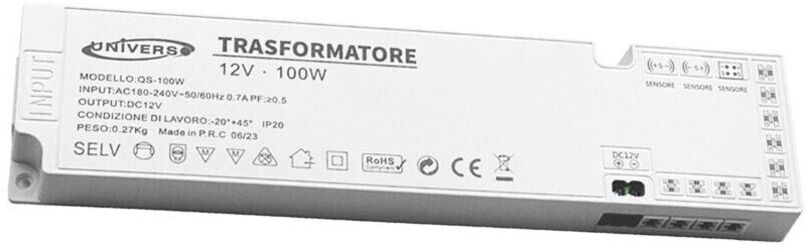 Alimentatore Slim Trasformatore Da 230v A 12v 100 W X Striscia Led Sensori Luci Universo