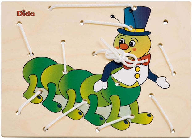 Allacciatura Bruco Gioco in Legno per Bambini Metodo Montessori Dida