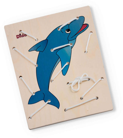 Allacciatura Delfino Gioco in Legno per Bambini Metodo Montessori Dida