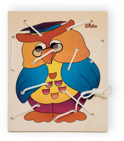 Allacciatura Gufo Gioco in Legno per Bambini Metodo Montessori Dida