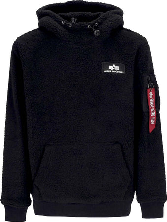 ALPHA-INDUSTRIES-Felpa-Cappuccio-Uomo-Teddy-Hoodie-Black-da-uomo