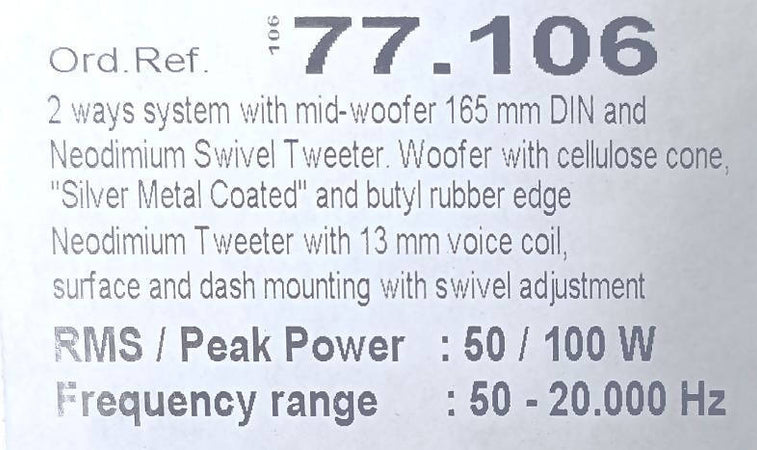 Altoparlanti per Auto da 165mm 2 Altoparlanti Woofer 2 tweeter cupola da 13mm 50 Watt RMS 100 Watt Max Swing